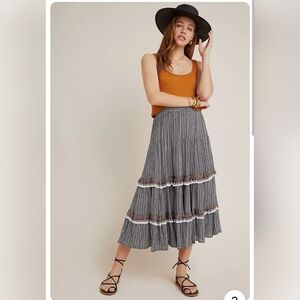 Anthropologie Black and White Tiered A-Line Skirt